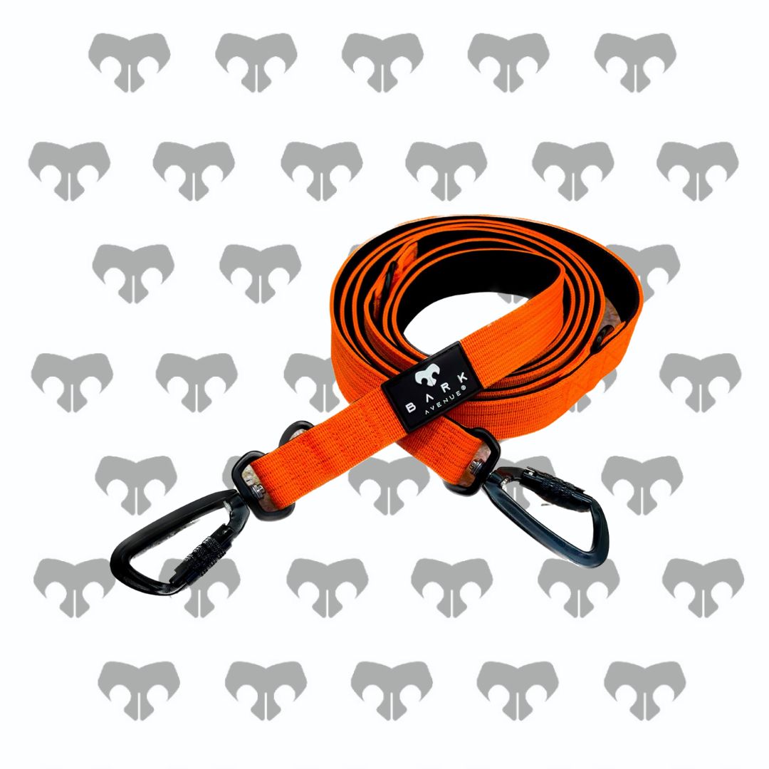 BARK AVENUE Heavy Duty Orange Anti-Tangle Double Clip Long Lead